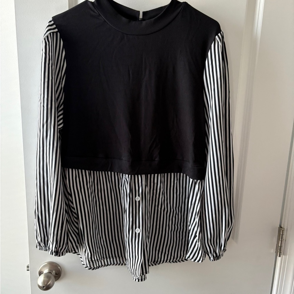 Striped Blouse & Black Sweater Vest
